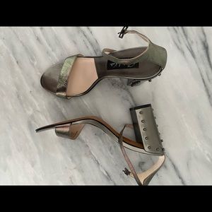 Charles & Keith silver metallic heeled sandal with spike heels